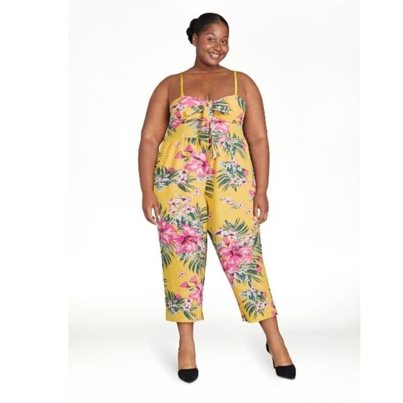Women's Juniors Floral Strapless Tie Front Jumpsuit - Picture 1 of 7